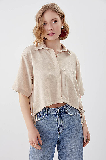 Beli Lastikli Tek Cep Crop Gömlek - 29