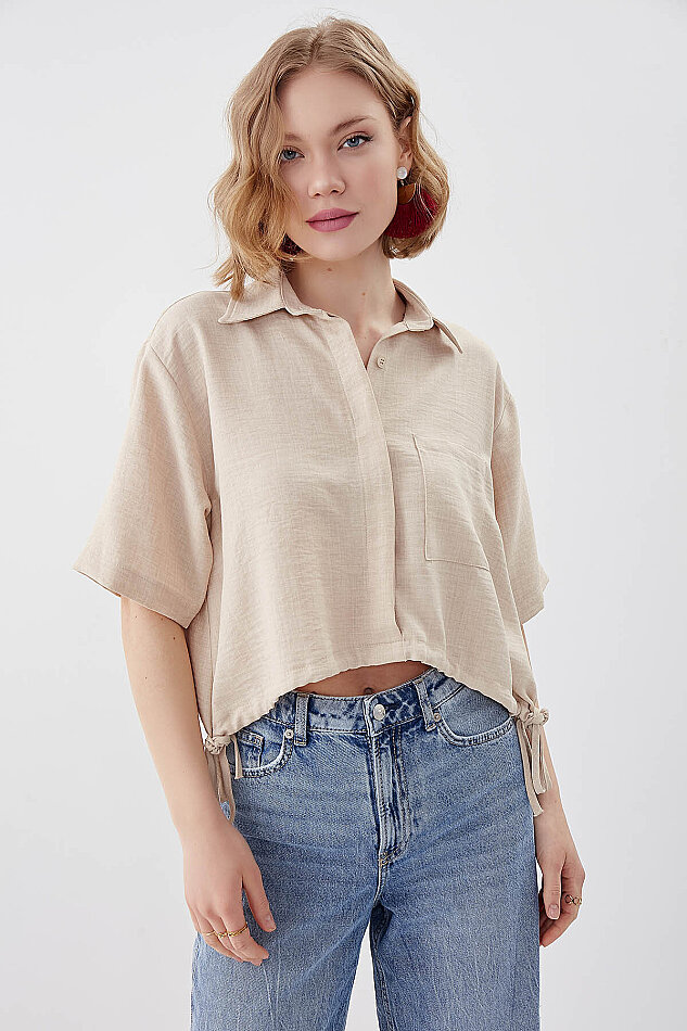 Beli Lastikli Tek Cep Crop Gömlek - 29
