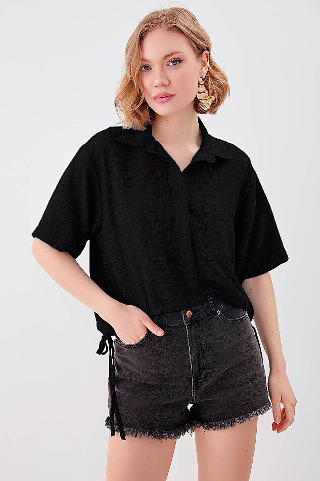 Beli Lastikli Tek Cep Crop Gömlek - 36