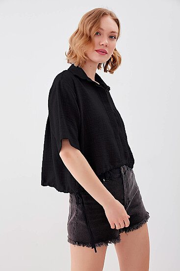 Beli Lastikli Tek Cep Crop Gömlek - 37