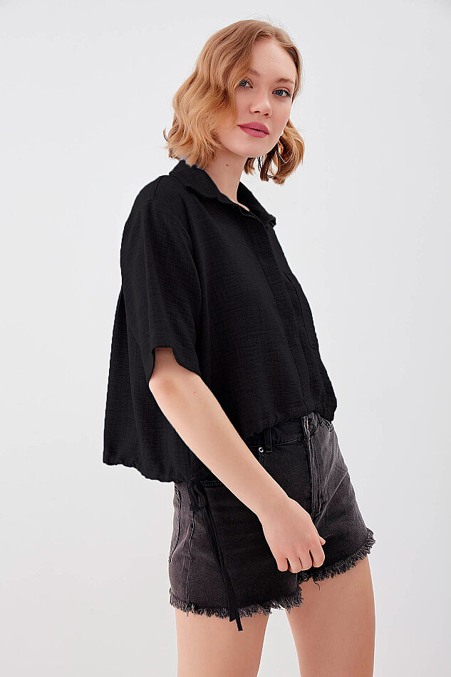 Beli Lastikli Tek Cep Crop Gömlek - 37