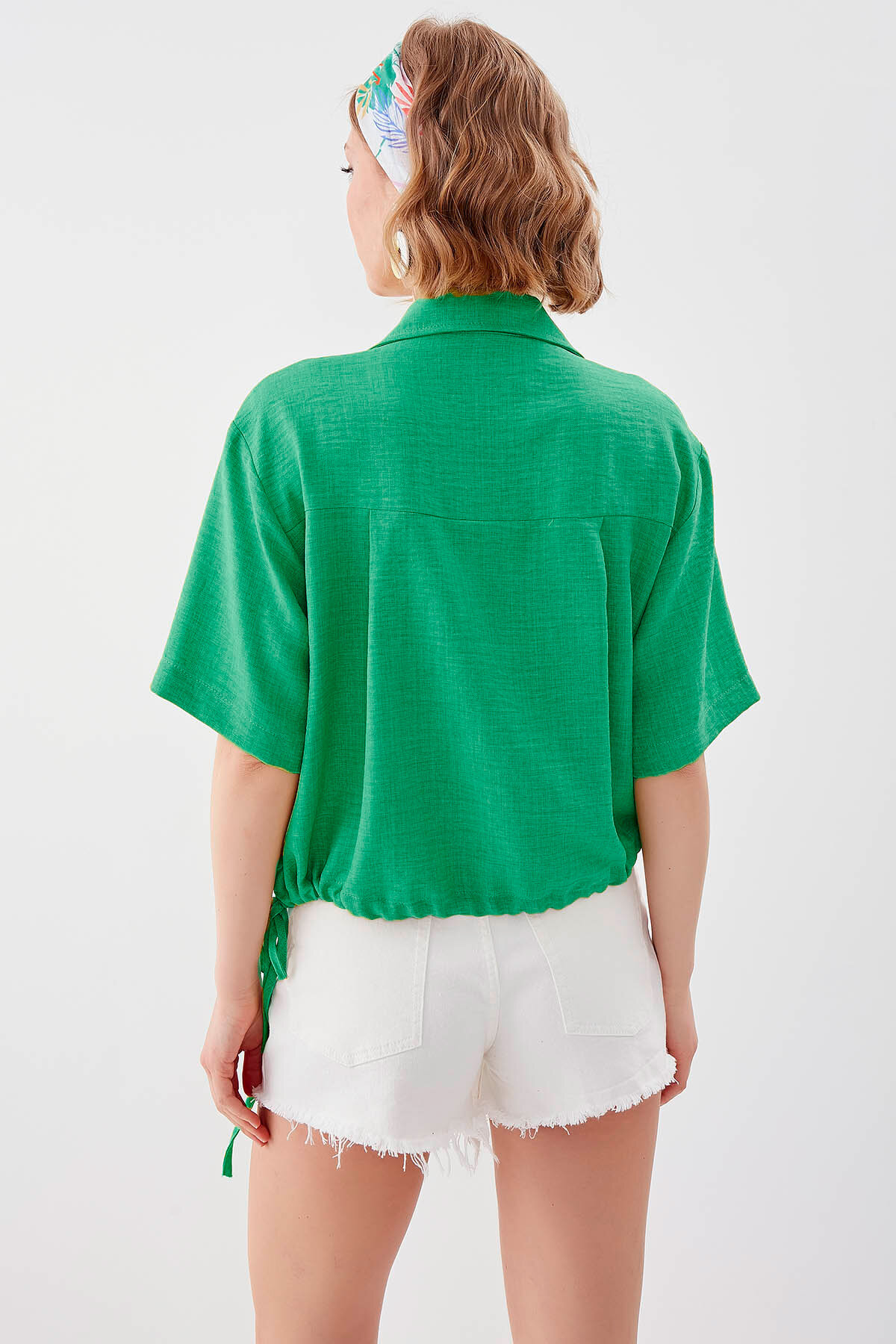 Beli Lastikli Tek Cep Crop Gömlek - Thumbnail