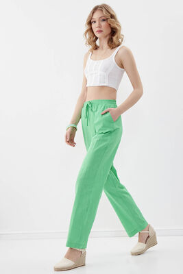 Beli Lastikli Viskon Keten Rahat Pantolon - 13