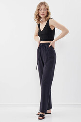 Beli Lastikli Viskon Keten Rahat Pantolon - 1