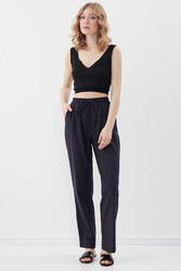 Beli Lastikli Viskon Keten Rahat Pantolon - 5