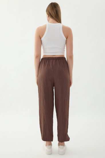 Beli ve Paçası Lastikli Çizgi Desen Şalvar Pantolon - 16