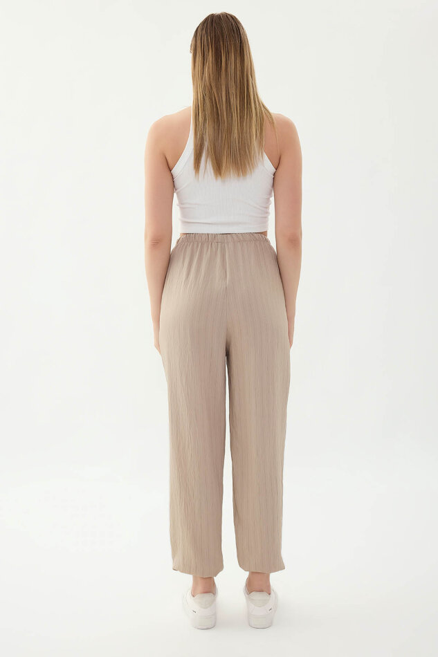 Beli ve Paçası Lastikli Çizgi Desen Şalvar Pantolon - 27