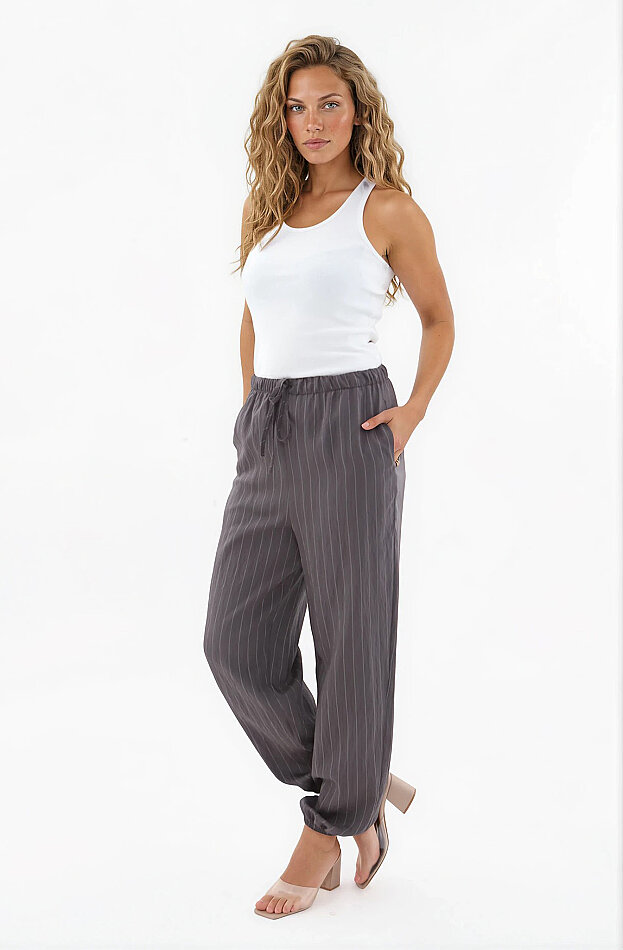 Beli ve Paçası Lastikli Çizgi Desen Şalvar Pantolon - 30