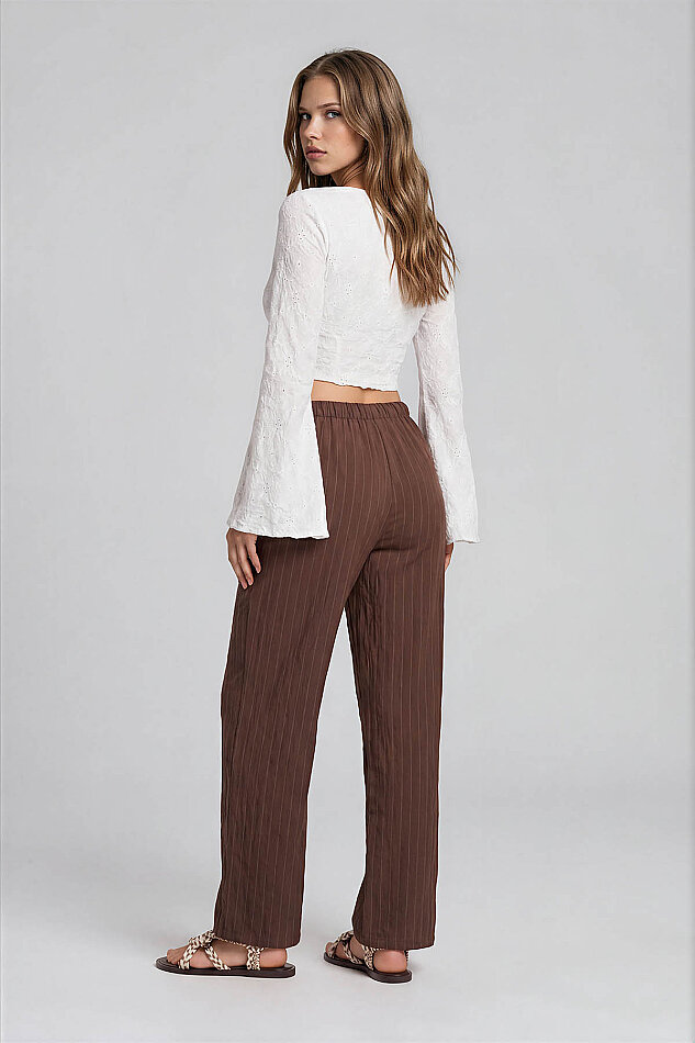 Beli Lastikli Çizgi Desen Pantolon - 3