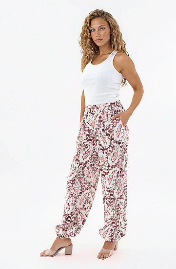 Beli Ve Paçası Lastikli Desenli Pantolon - 3