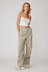 Beli Ve Paçası Lastikli Paraşüt Kumaş Cepli Pantolon - 1