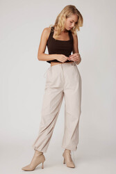 Beli Ve Paçası Lastikli Paraşüt Kumaş Cepli Pantolon - 13