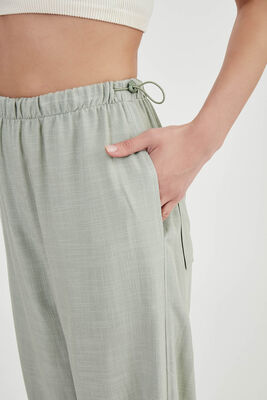 Beli Ve Paçası Lastikli Viskon Keten Pantolon - 3