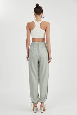 Beli Ve Paçası Lastikli Viskon Keten Pantolon - 6