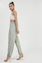 Beli Ve Paçası Lastikli Viskon Keten Pantolon - 4