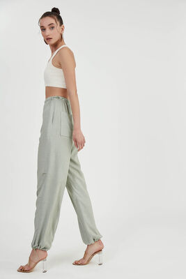 Beli Ve Paçası Lastikli Viskon Keten Pantolon - 4