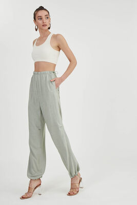 Beli Ve Paçası Lastikli Viskon Keten Pantolon - 5