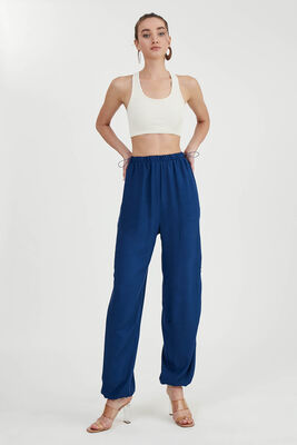 Beli Ve Paçası Lastikli Viskon Keten Pantolon - 8