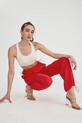 Beli Ve Paçası Lastikli Viskon Keten Pantolon - 13