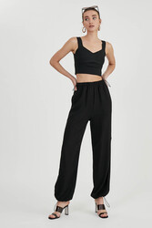 Beli Ve Paçası Lastikli Viskon Keten Pantolon - 19