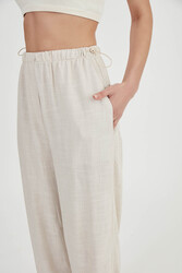 Beli Ve Paçası Lastikli Viskon Keten Pantolon - 25