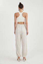 Beli Ve Paçası Lastikli Viskon Keten Pantolon - 26