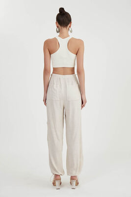 Beli Ve Paçası Lastikli Viskon Keten Pantolon - 26