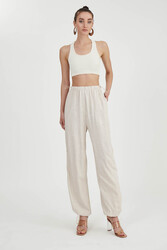 Beli Ve Paçası Lastikli Viskon Keten Pantolon - 23