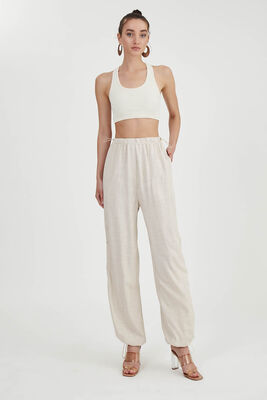 Beli Ve Paçası Lastikli Viskon Keten Pantolon - 23