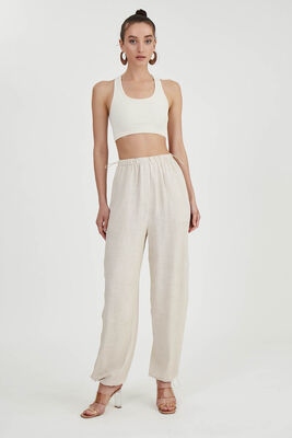 Beli Ve Paçası Lastikli Viskon Keten Pantolon - 22