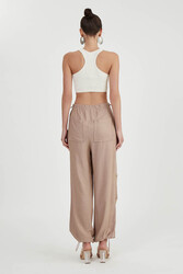 Beli Ve Paçası Lastikli Viskon Keten Pantolon - 32