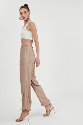 Beli Ve Paçası Lastikli Viskon Keten Pantolon - 30