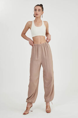 Beli Ve Paçası Lastikli Viskon Keten Pantolon - 28