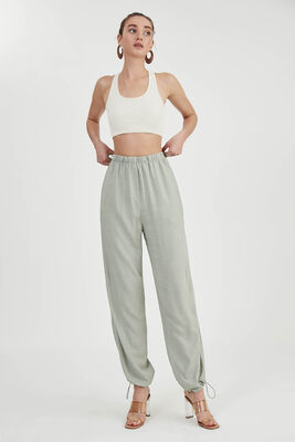 Beli Ve Paçası Lastikli Viskon Keten Pantolon - 1