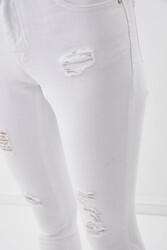 Beyaz Yırtık Skinny Denim Pantolon - 2