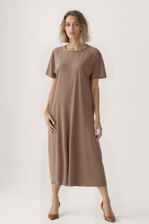 Bisiklet Yaka Kısa Kol Elbise - 1