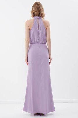 Boyundan Bağlamalı Astarlı Uzun Elbise - 5