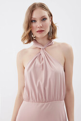 Boyundan Bağlamalı Astarlı Uzun Elbise - 7