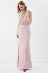 Boyundan Bağlamalı Astarlı Uzun Elbise - 8