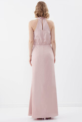 Boyundan Bağlamalı Astarlı Uzun Elbise - 10