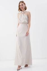 Boyundan Bağlamalı Astarlı Uzun Elbise - 12