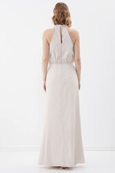 Boyundan Bağlamalı Astarlı Uzun Elbise - 16