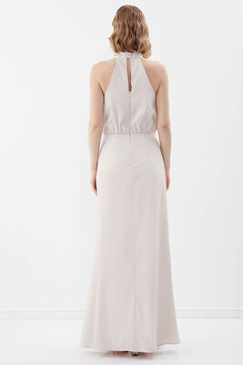 Boyundan Bağlamalı Astarlı Uzun Elbise - 16