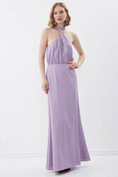 Boyundan Bağlamalı Astarlı Uzun Elbise - 18