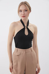 Boyundan Bağlamalı Tokalı Bluz - 1