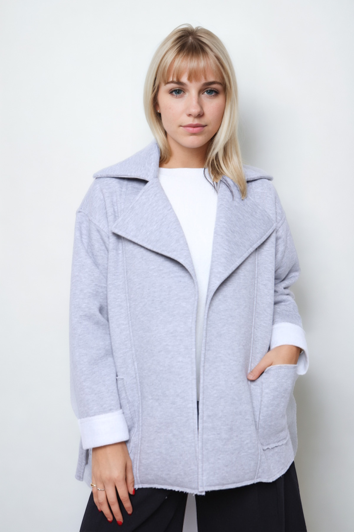 Büyük Cepli Uzun Yaka Detaylı Ceket - Thumbnail