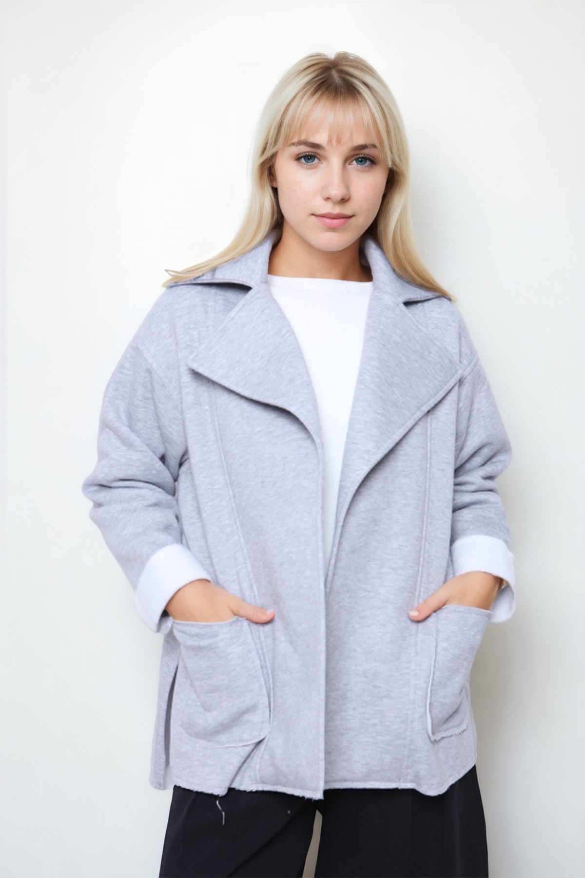 Büyük Cepli Uzun Yaka Detaylı Ceket - Thumbnail