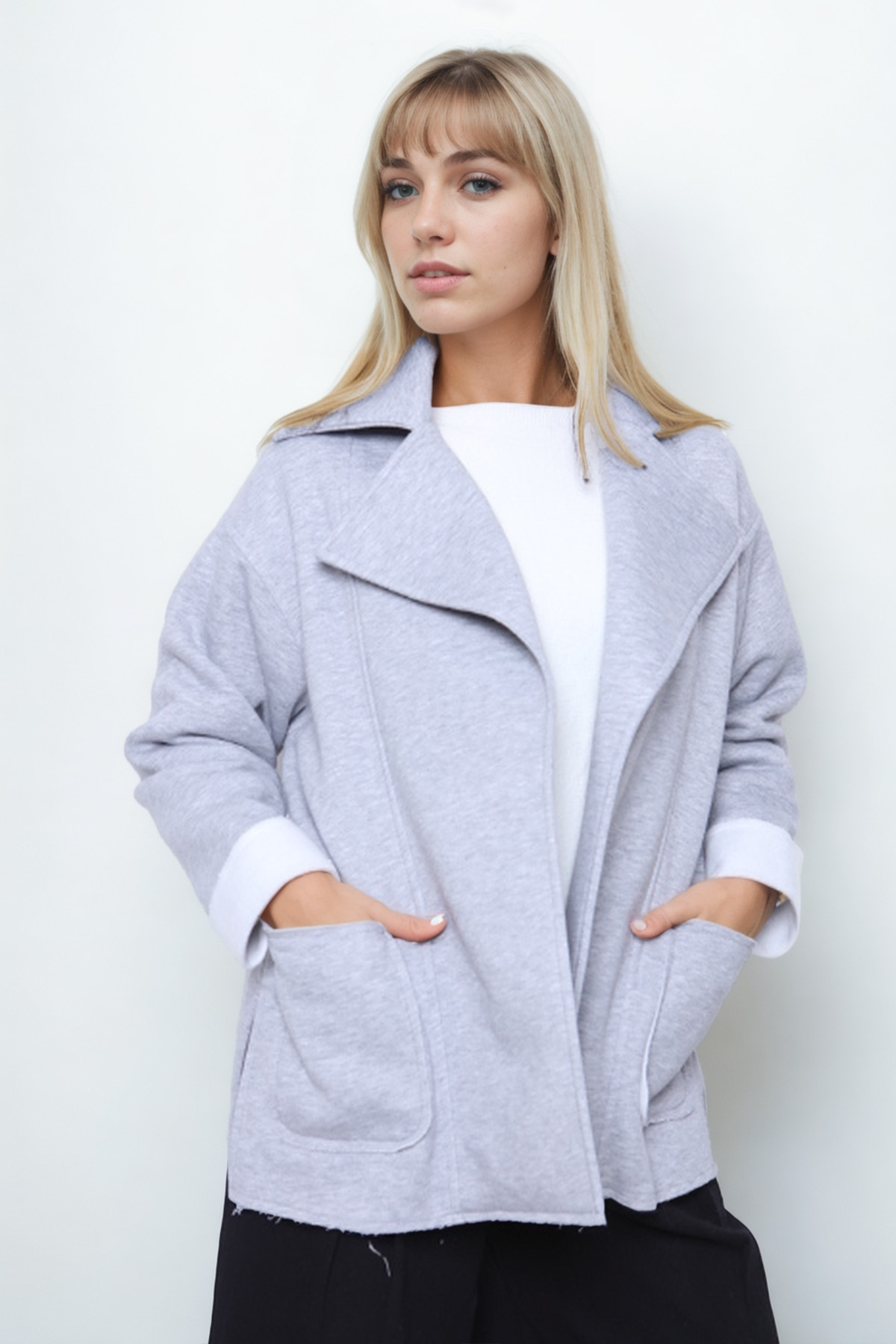 Büyük Cepli Uzun Yaka Detaylı Ceket - Thumbnail