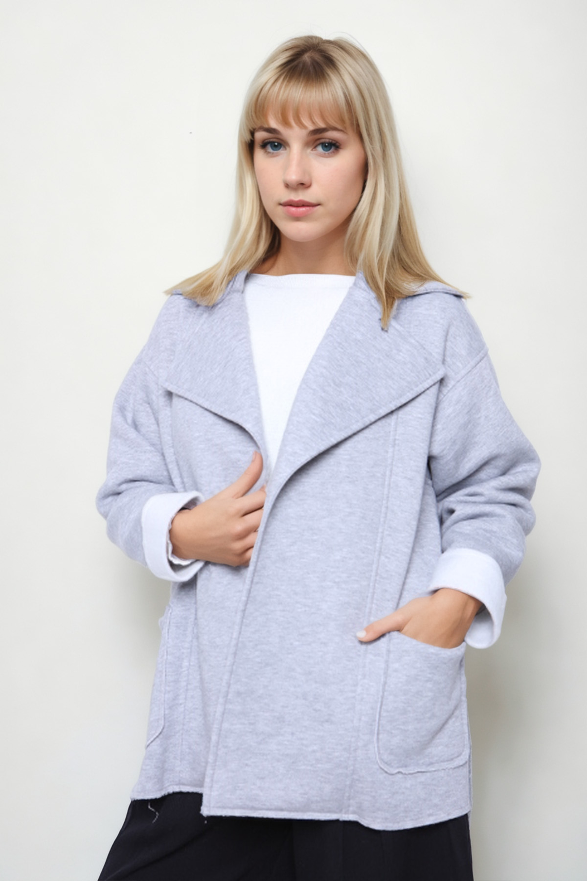 Büyük Cepli Uzun Yaka Detaylı Ceket - Thumbnail