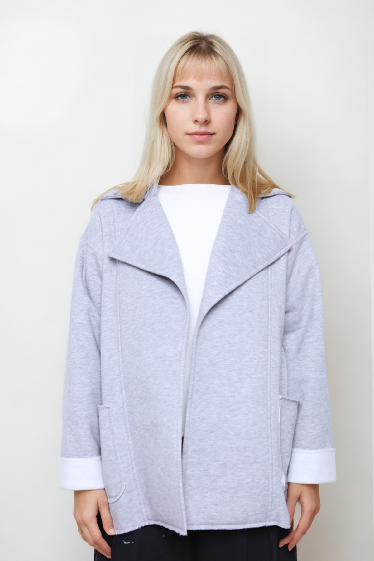 Büyük Cepli Uzun Yaka Detaylı Ceket - Thumbnail